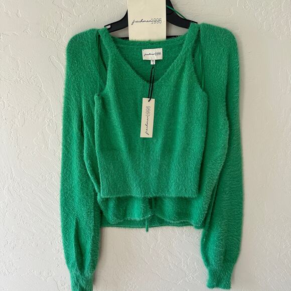FRESHMAN 1996 | Women's Kelly Green Cardigan Tank Skirt 3 Pc Set NEW 90s Y2K S - Picture 5 of 8